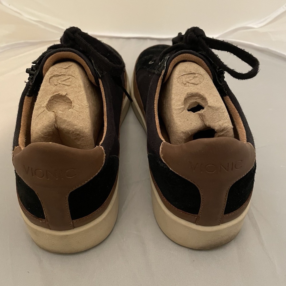 Vionic Shoes Woman's Size 8 Mayra Suede Leather Canvas Black , Side Zip & Lace - Picture 3 of 8